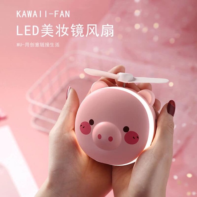 Gương mini kèm quạt + đèn led (Có cap sạc)