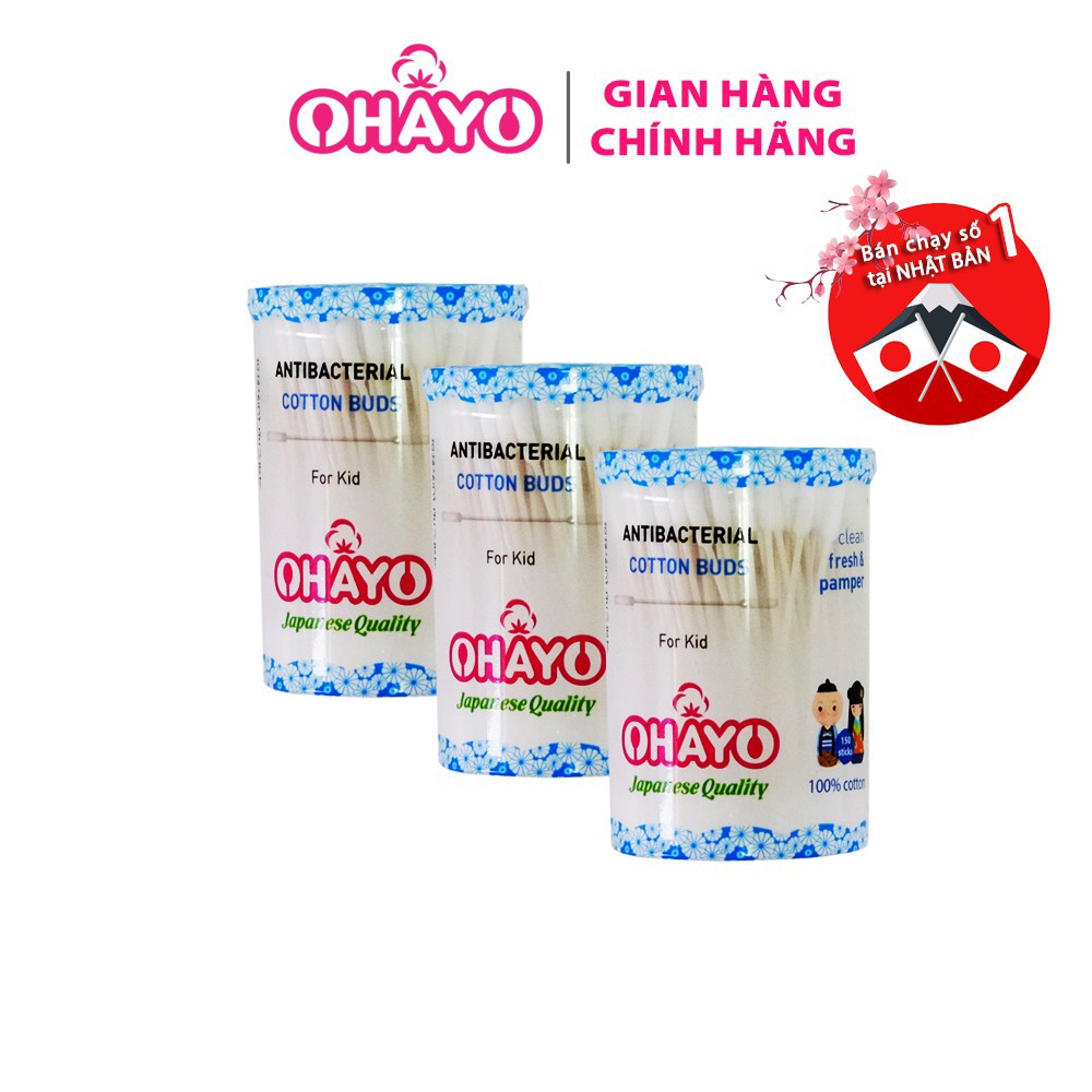 Tăm Bông Ohayo Trẻ Em Kháng Khuẩn 100% - An Toàn - Hộp 180 Que