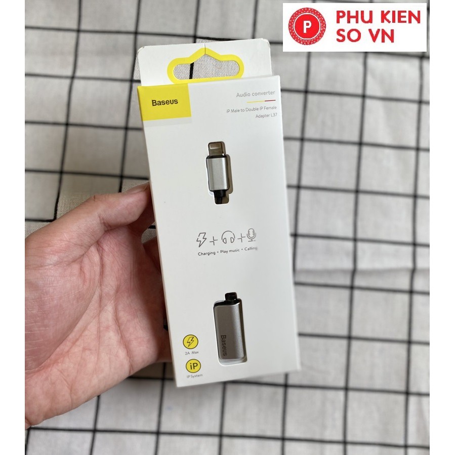 Jack Chuyển Đổi Iphone Vừa Sạc Vừa Nghe Vừa Mic Chia 2 Cổng Lightning Baseus L37 Hàng Chính Hãng  - BH 12 Tháng