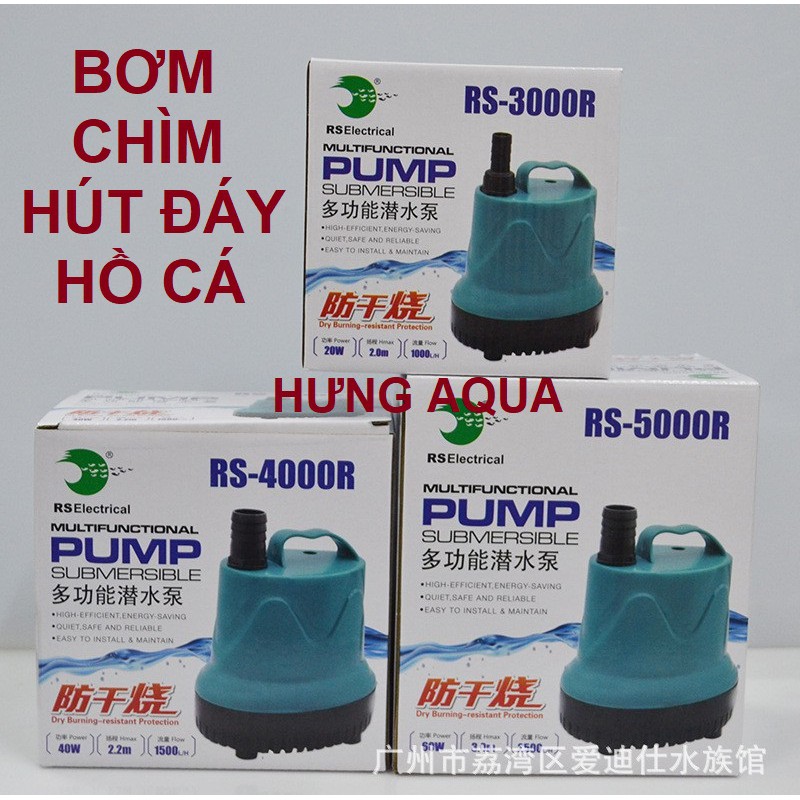 Máy bơm nước hồ cá - bơm chìm - bơm hút đáy bể cá 20W, 40W, 60W chạy êm, tiết kiệm điện chính hãng (bán chạy)