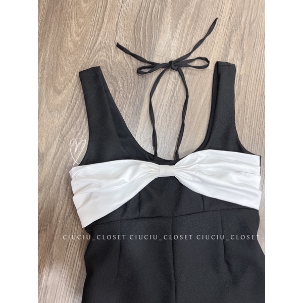 [SẴN/ẢNH THẬT]Jumsuit 2Dây Bản To Phối Nơ Trắng Chất Dày Dặn