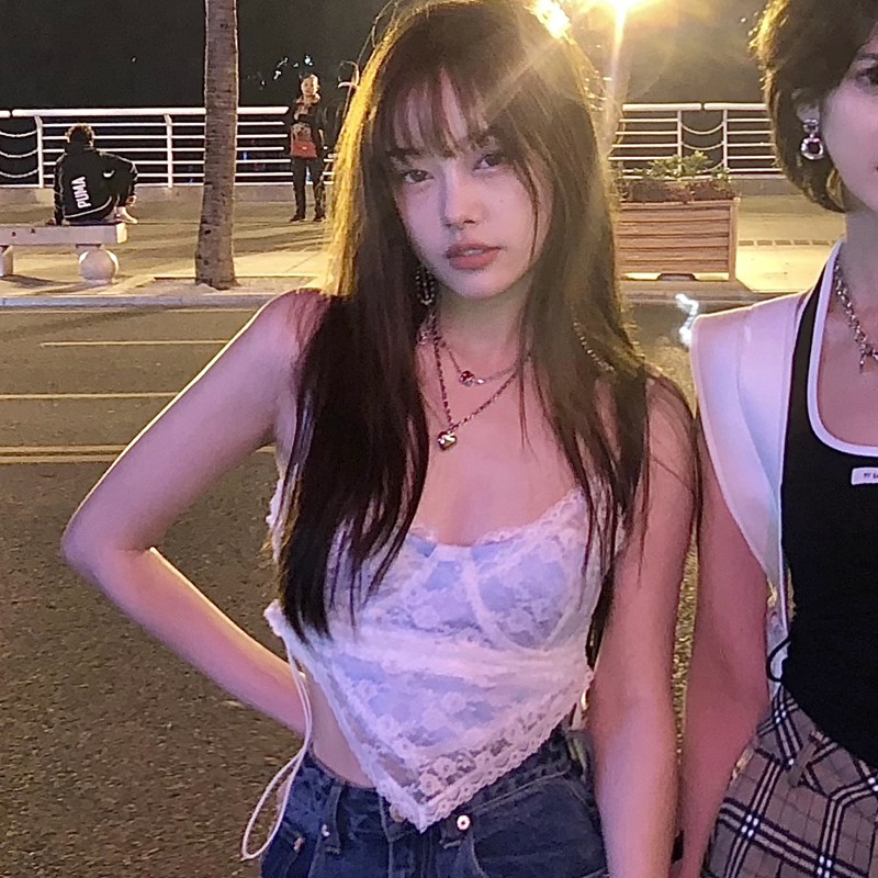 Bộ Đồ Hóa Trang Cô Gái Ngày Hôm Nay Xinh Xắn | Hot Girl Fried Street ~ ins Heavy Industry Áo Hai Dây Mỏng Buộc Dây Eo Ngắn Đáy Ngựa Ma Thắt Dây Mùa Hè Đi Biển Kỳ Nghỉ Hè Phải @