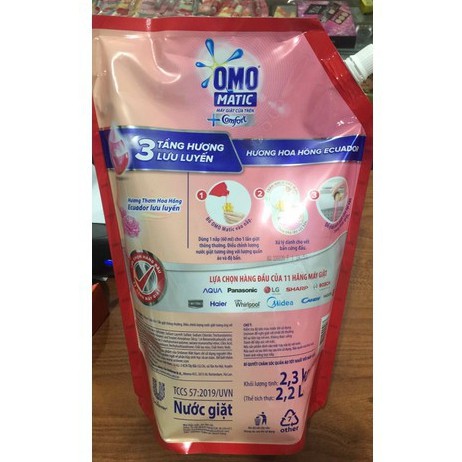 Nước Giặt Omo Matic Cửa Trên Comfort 3 Tầng Hương Hoa Hồng 2.3kg