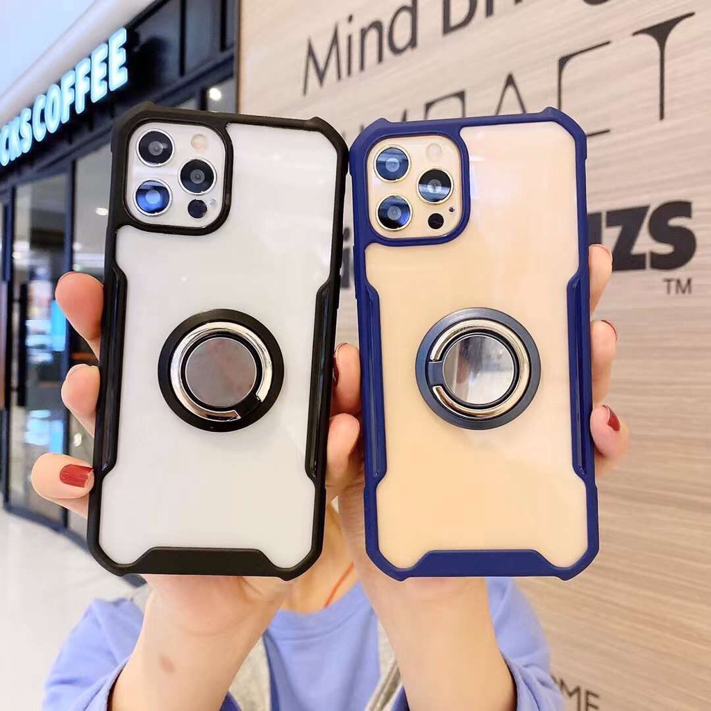 vỏ điện thoại OPPO A3S A5 A5S A7 A12 A8 A31 A52 A92 A91 A53 A12E F9 F11 F15 F17 Pro Anti-Drop Transparent Acrylic Phone Case With Ring Holder Bracket