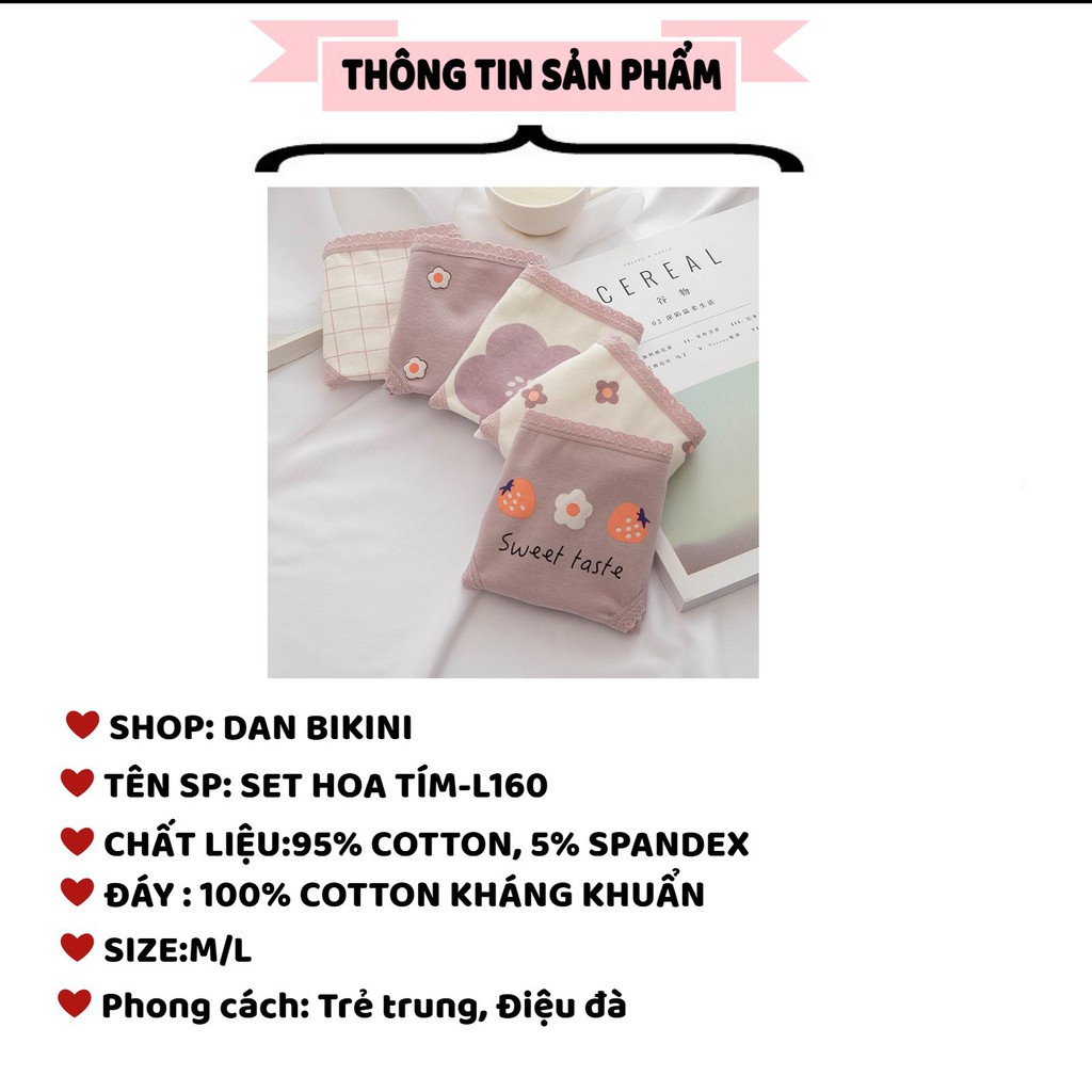Quần Lót nữ Cotton dễ thương tone hoa tím paster thoáng mát kháng khuẩn mã L160
