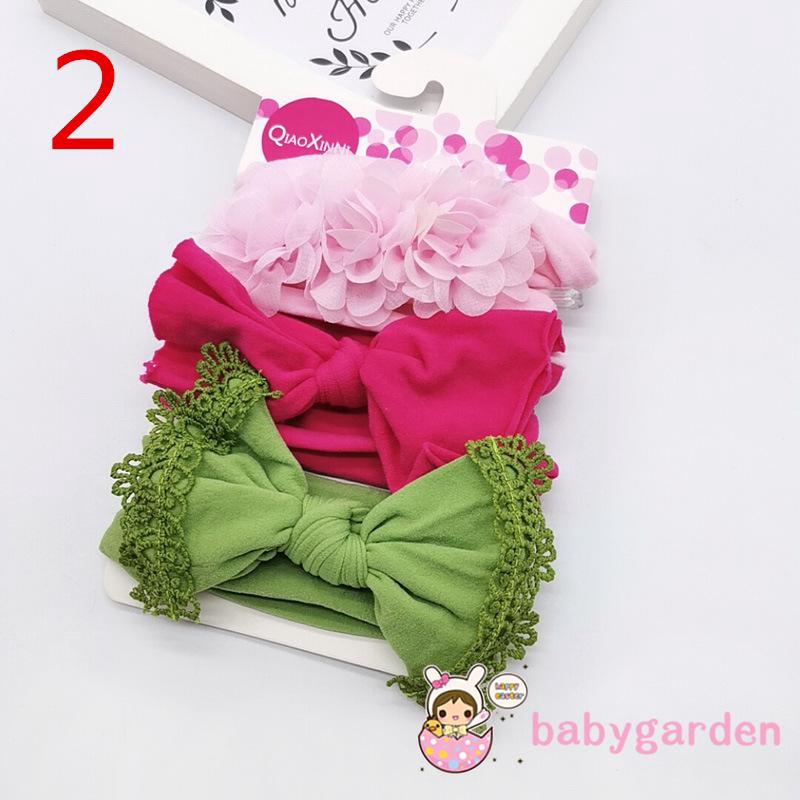 ღ♛ღ3PCS Baby Girl Headband Lace Bow Flower Hair Band Accessories