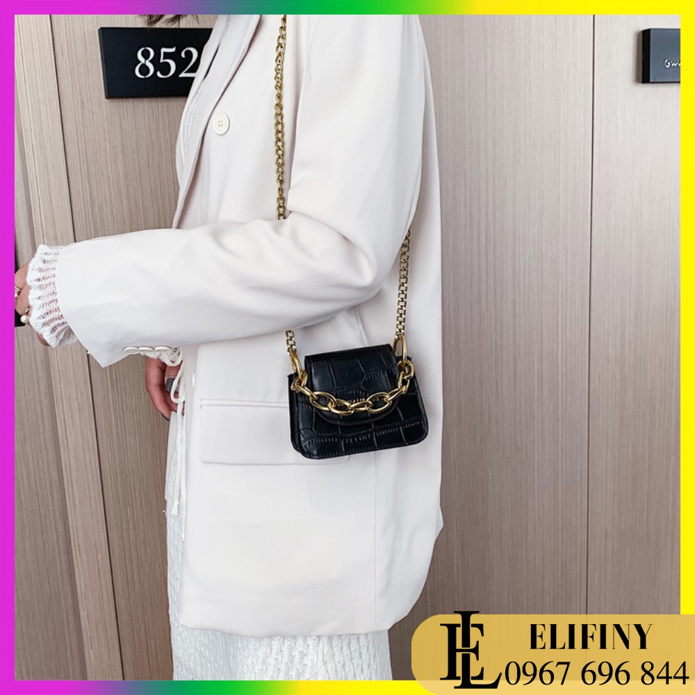 Túi Da Pu Mini Đeo Chéo Tay Xách Cách Điệu Dây Xích Siêu Sang Chảnh Và Cá Tính Cho Nữ