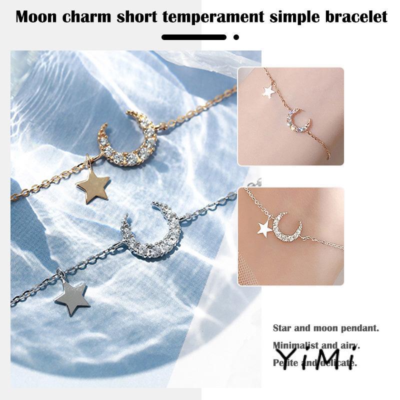 Vòng đeo tay mặt hình ngôi sao/mặt trăng dễ thương phong cách Hàn Quốc cho nữ