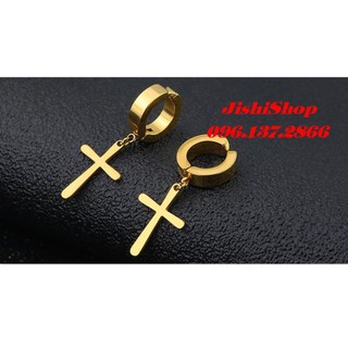 ( TVKBL ) Khuyên tai titan thánh giá nam/nữ MÀU VÀNG không bấm lỗ -  thời trang ấn tượng( Tongkhodochoilc)