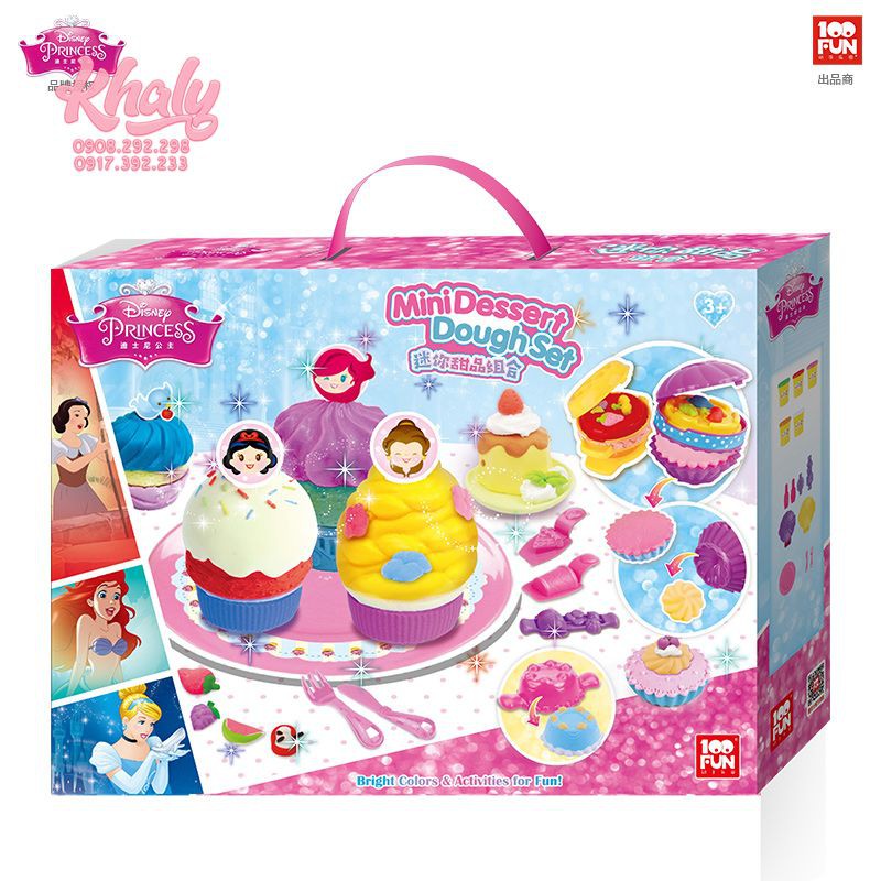 Bộ đồ chơi đất sét làm bánh kem Mini Dessert Dough Set hình công chúa Princess nổi 3D siêu cute cho bé gái - 90NDS2613