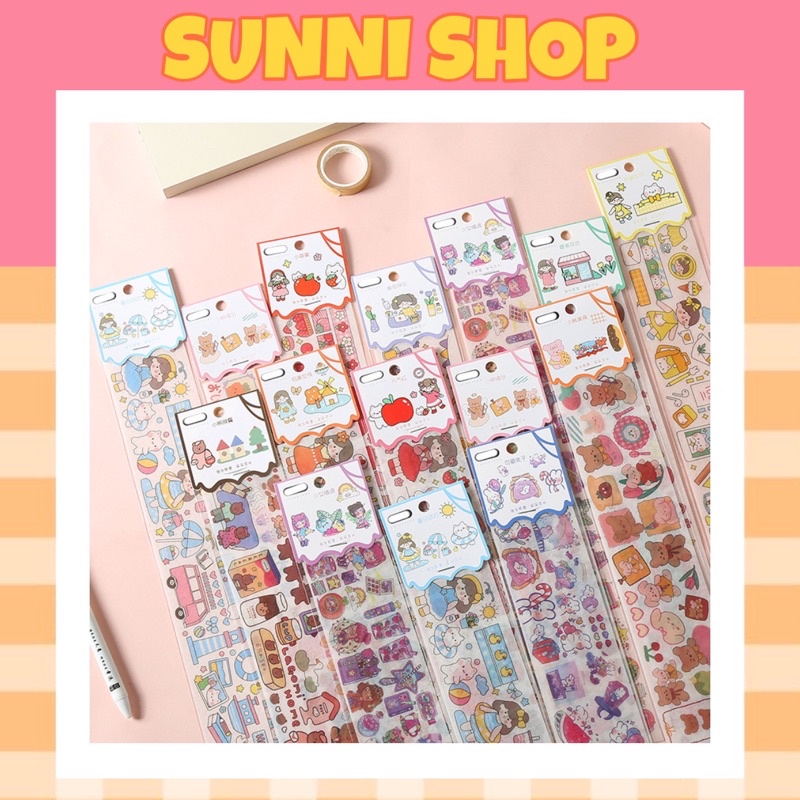 Tấm Sticker Dài Tự Cắt Nhiều Mẫu Trang Trí Sổ Vở Cute Miếng Dán