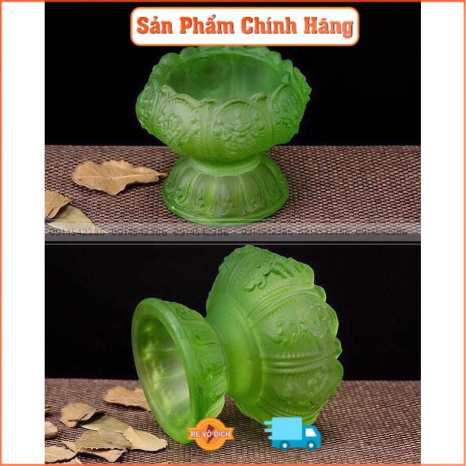 Đế nến. Combo 2 cái. Bát cát tường- Biểu tượng gia trì hoàn hảo. Chất liệu lưu ly. Màu xanh cốm