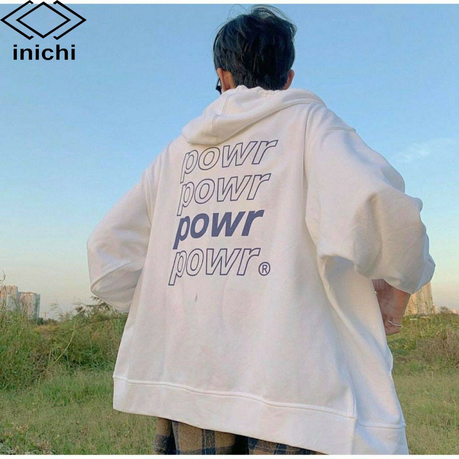[Mã WABRWA15 giảm 15% đơn 300K] Áo Hoodie unisex INICHI A846 chất nỉ ngoại form rộng có mũ cho cả nam nữ in chữ POWR | BigBuy360 - bigbuy360.vn