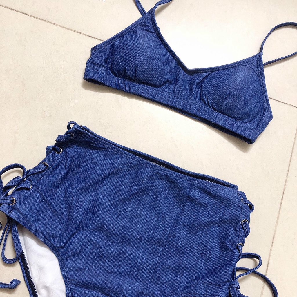 [ĐỒ BƠI 2 MẢNH HÀNG CAO CẤP] Bikini đi biển màu xanh jean hàng nhập QC loại 1 (HÌNH CHỤP THẬT Ở CUỐI)
