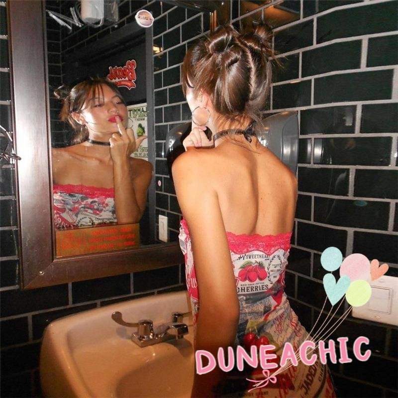 DUNEA Đầm Trễ Vai Eo Cao Xẻ Tà In Họa Tiết Thời Trang Cho Nữ