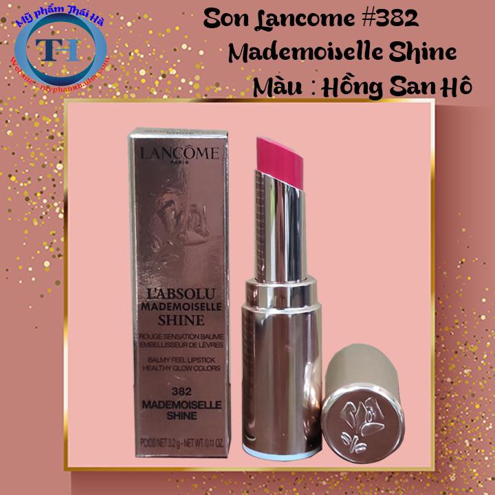 Son Lancome 382 Mademoiselle shine màu hồng san hô (thái hà shop)