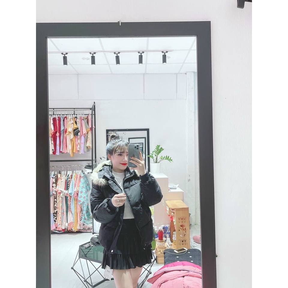 Áo phao béo có mũ lông chồn tách rời túi chéo | BigBuy360 - bigbuy360.vn