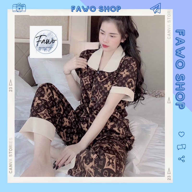 Đồ ngủ pijama, đồ ngủ nữ mặc nhà họa tiết xinh xắn, dễ thương cổ sen