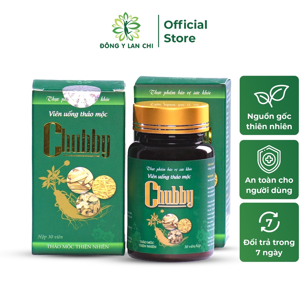 Viên uống thảo mộc tăng cân CHUBBY - Đông Y Lan Chi tăng hấp thụ dinh dưỡng an toàn giúp ăn ngon lọ 30 viên