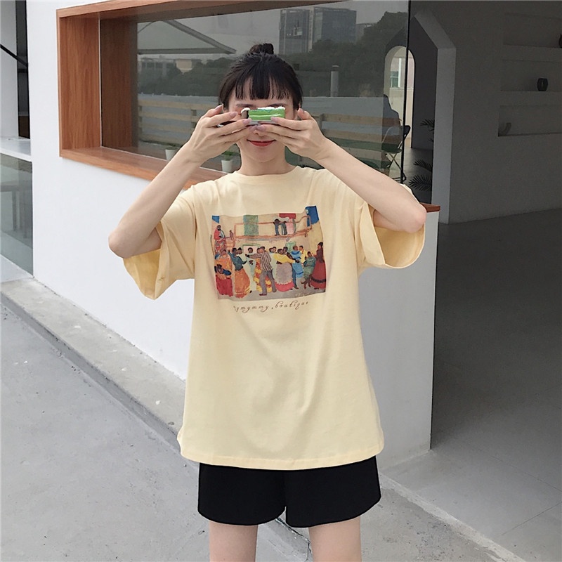 Áo Thun Bức Tranh Khiêu Vũ PEONYB Nữ [FREESHIP]  Phông form rộng tay lỡ in hình vintage 3158 đẹp cá tính Ulzzang