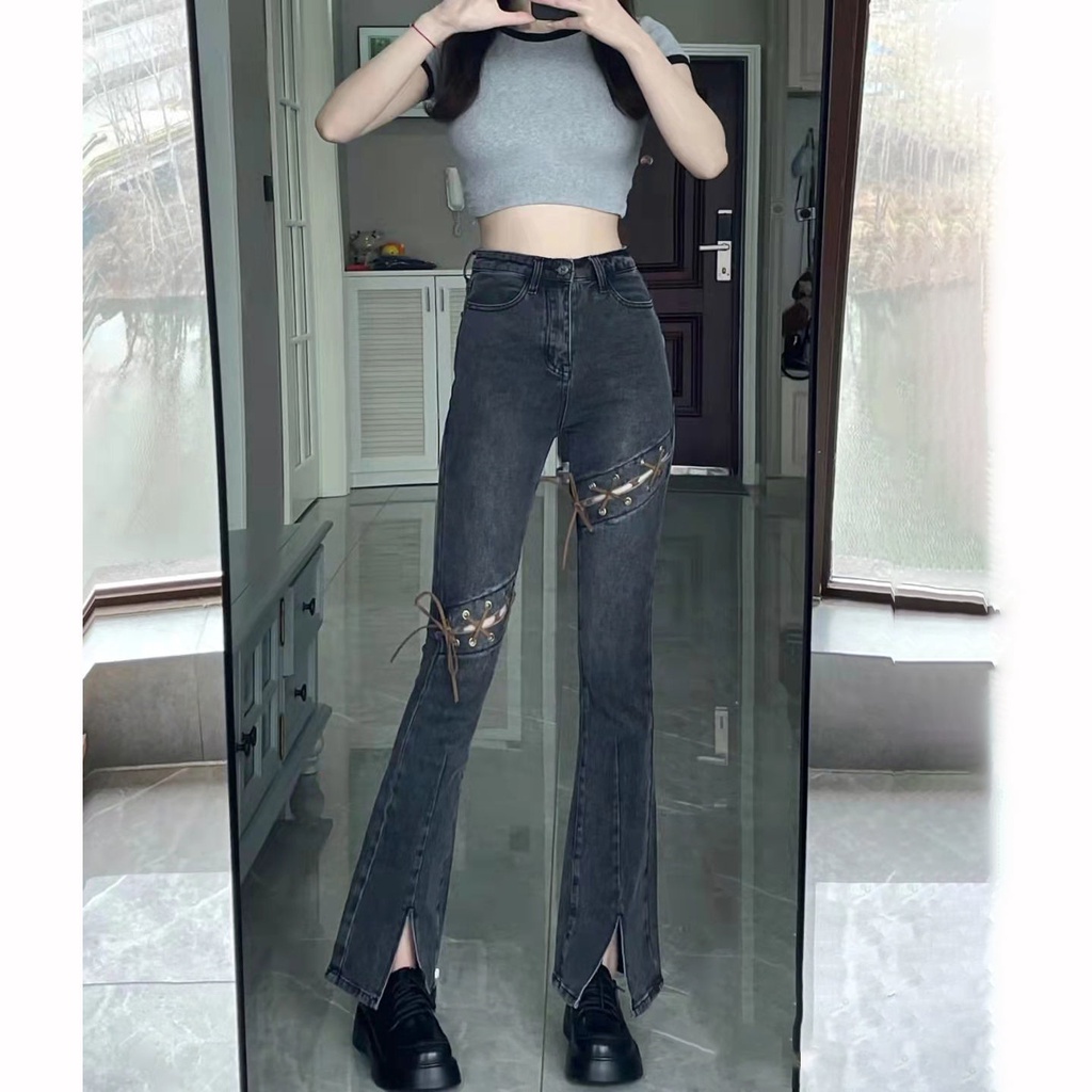 New Arrival Spring/Summer Women's Long Slim Jeans with Lace Up Large Size