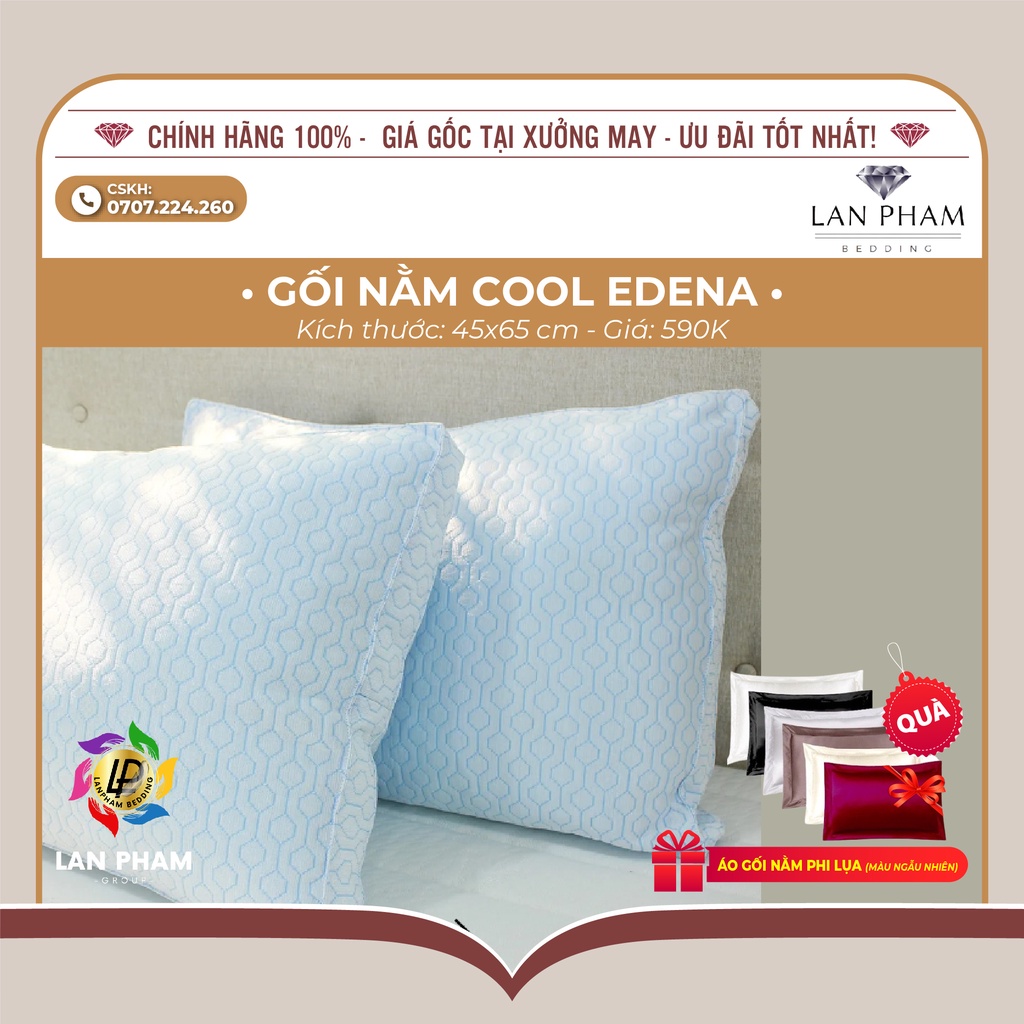 (Tặng áo gối) Ruột Gối Nằm Cool EDENA 45x65cm - Hàng Chính Hãng, Cao Cấp