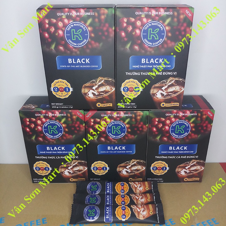05 hộp Cà phê đen K Coffee Black Phúc Sinh Hộp 255g (15 gói dài * 17g)