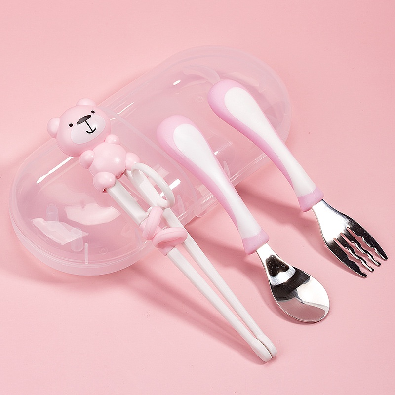 Set thìa+ nĩa + đũa tập gắp hình mèo cho bé thuận tay phải