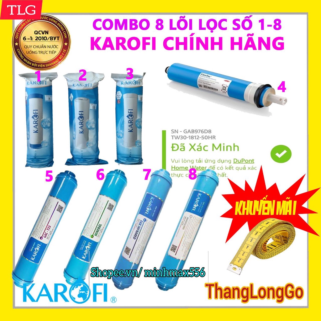 [UY TÍN SỐ 1] Combo 5 lõi lọc nước Karofi Chính hãng | Gồm 3 số 1 - 1 số 2 - 1 số 3 Karofi dùng cả năm