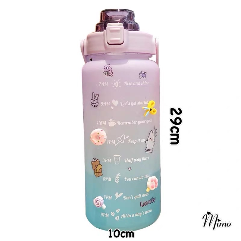 Bình nước 2 lít tặng Sticker dán dành cho người lười uống nước Mimoquatangphukien bình nước cute 2L có ống hút, vạch chi