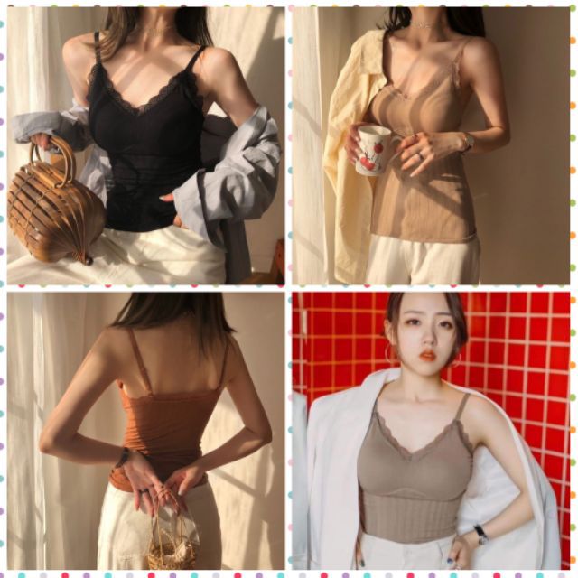 Áo 2 dây len tăm viền ren co giãn đa chiều