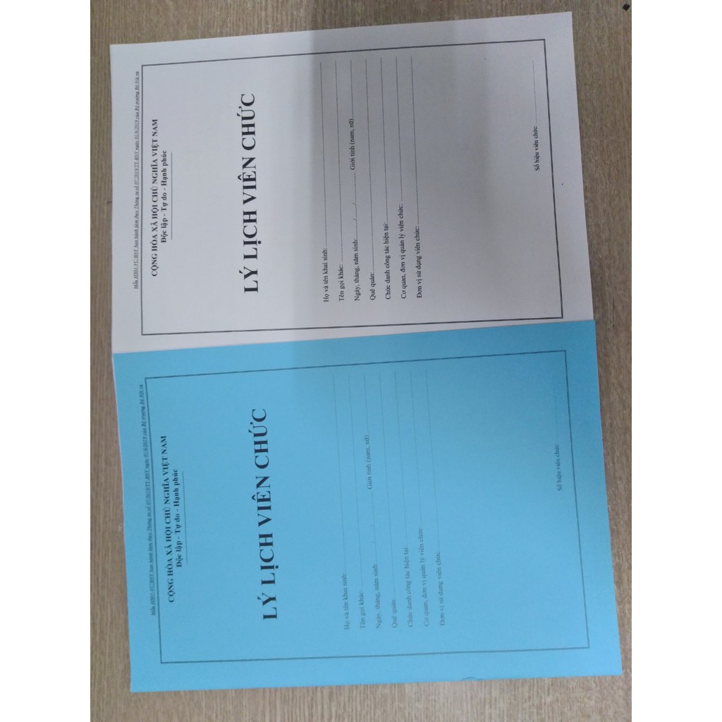 3 quyển lý lịch viên chức Mẫu HS01-VC/BNV chuẩn thông tư số 07/2019/TT-BNV ngày 01/6/2019 của Bộ Nội Vụ
