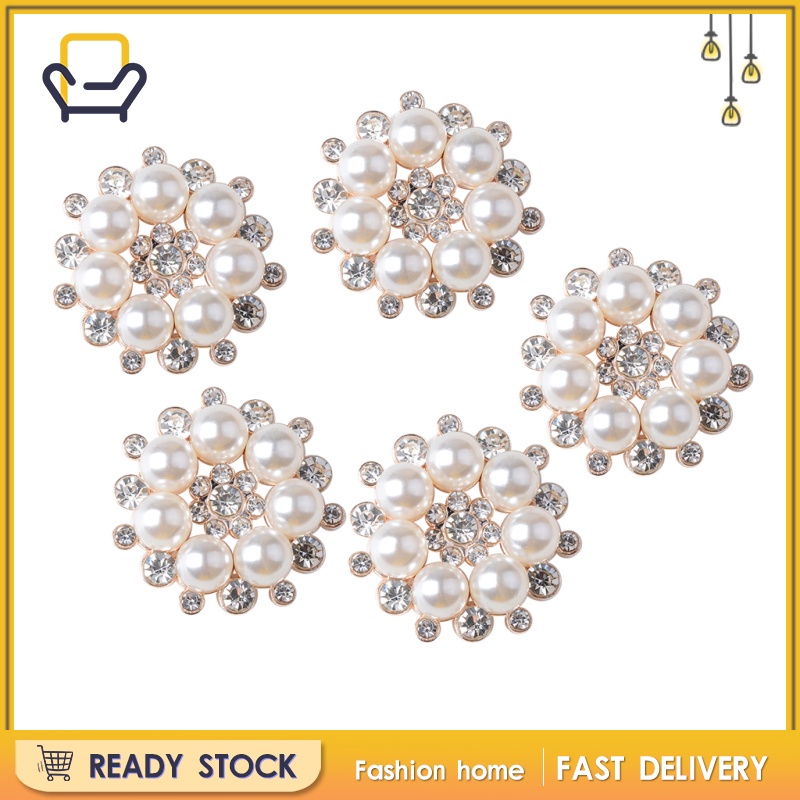 Set 5 Khuy Áo Hình Hoa Đính Đá Pha Lê Và Ngọc Trai Giả Thời Trang Diy