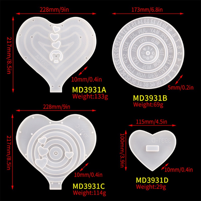 1 Bộ Khuôn Silicone Hình Mặt Trăng / Trái Tim Làm Lịch Treo Trang Trí Thủ Công