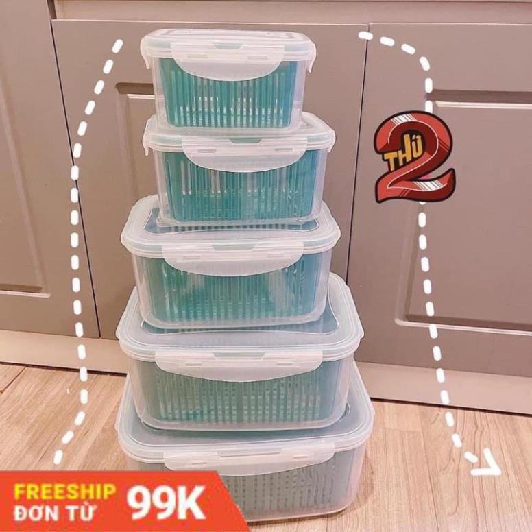 SÉT 5 HỘP ĐỰNG ĐỒ TỦ LẠNH ĐA NĂNG 2 LỚP CAO CẤP