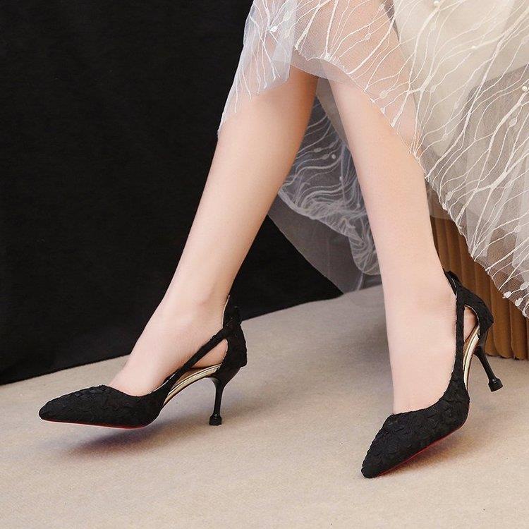One Giày Sandal Cao Gót Mũi Nhọn Phối Khóa Phong Cách Pháp
