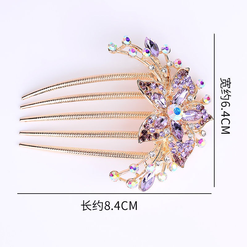 ❥Viburnum♔•Crystal Hair Comb Colorful Flowers Rhinestone Hairpins Exquisite Retro Women's Hollow Out Hairpin Fashion Hair Accessories Headdress 6 Colors