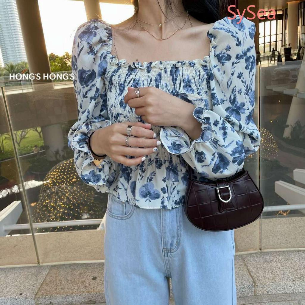 Áo Sơ Mi Tay Dài Chất Chiffon Hoạ Tiết Hoa Thời Trang Mùa Hè