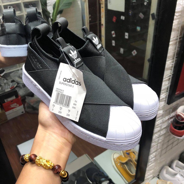 (Video cận cảnh) Giày thể thao sneaker superstar slip on black