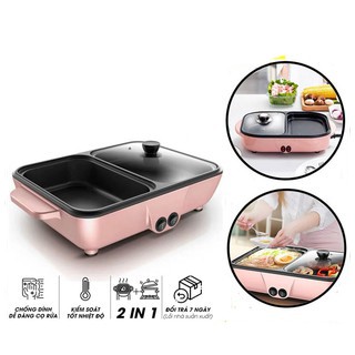 Bếp nướng lẩu 2 in 1 Mini Hàn Quốc - Bếp Điện Đa Năng  - Nồi Đôi Mini Nướng và Lẩu 2 trong 1 BNL01