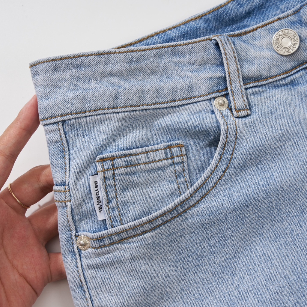 Quần Jean Nam Xanh Trơn ATINO Chất Liệu Jean Pha Spandex Form Slim-Fit QJ1.1038