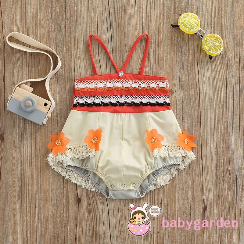 Áo liền quần hở vai không tay họa tiết hoa xinh xắn cho bé gái 0-24 tháng tuổi