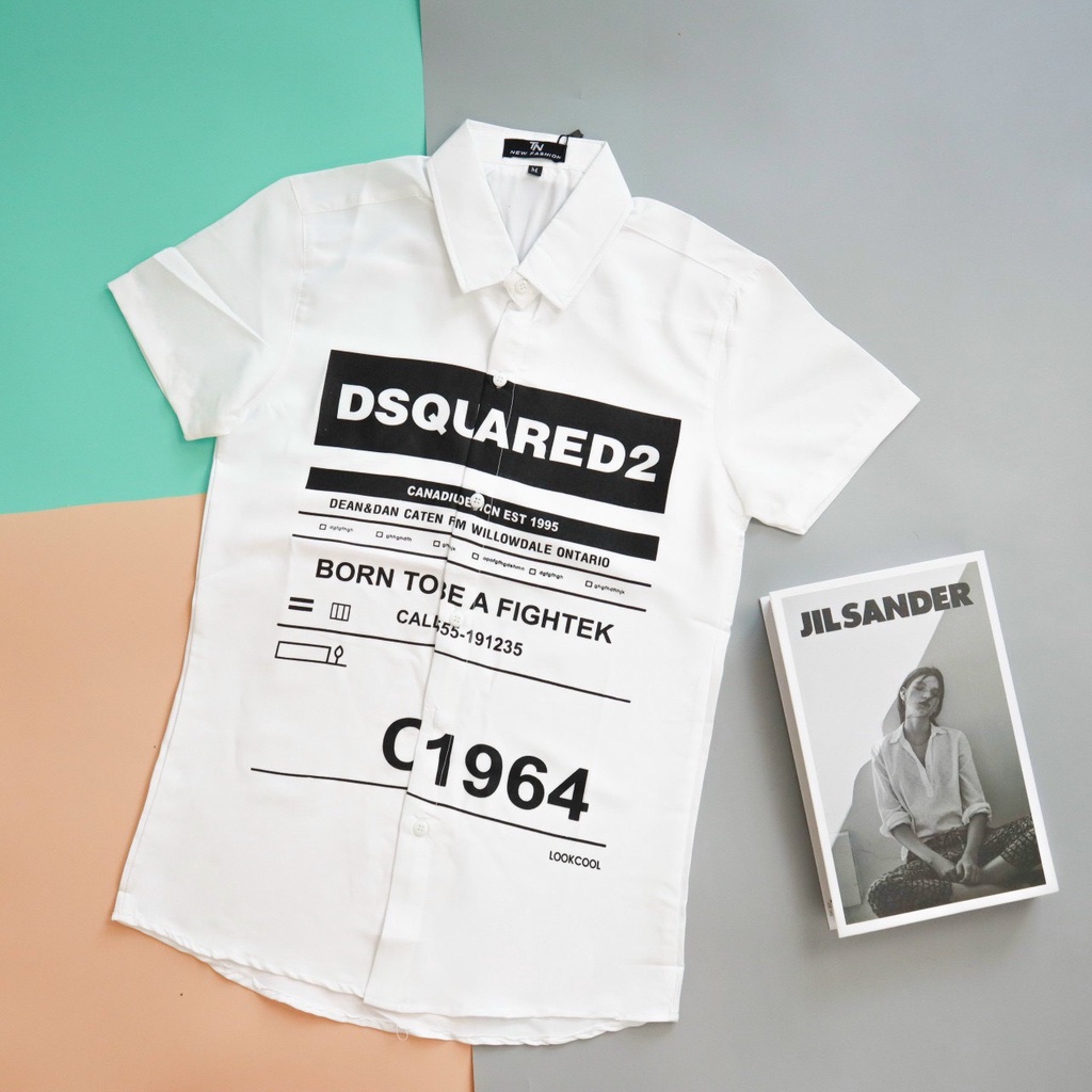 Áo sơ mi nam DSQ hàn quốc tay ngắn lụa mịn-chống nhăn-chuẩn form-AHFASHION