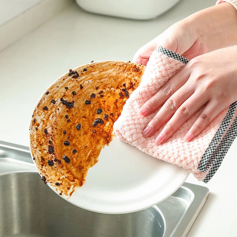 Khăn Lau Chén Dĩa Bằng Sợi Micro Siêu Thấm Hút Chống Dính Dầu Tiện Dụng Cho Nhà Bếp