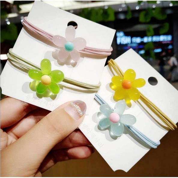 Bộ 2 Dây Cột Tóc Đính Hoa Dạ Quang Đáng Yêu Cho Bé