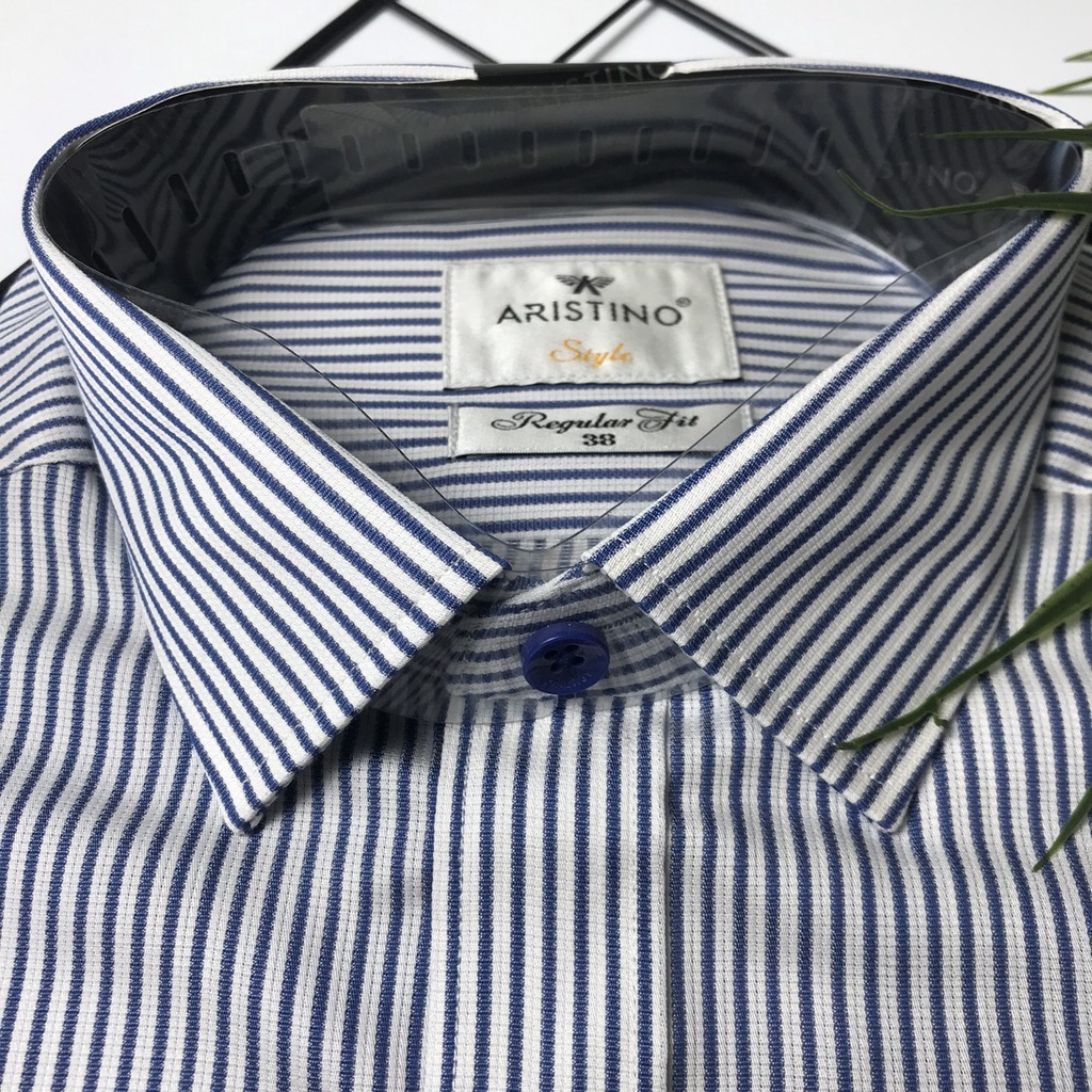 Áo sơ mi dài tay Aristino vải tencel siêu mềm mịn họa tiết sọc kẻ tà lượn from rộng  ALS18408