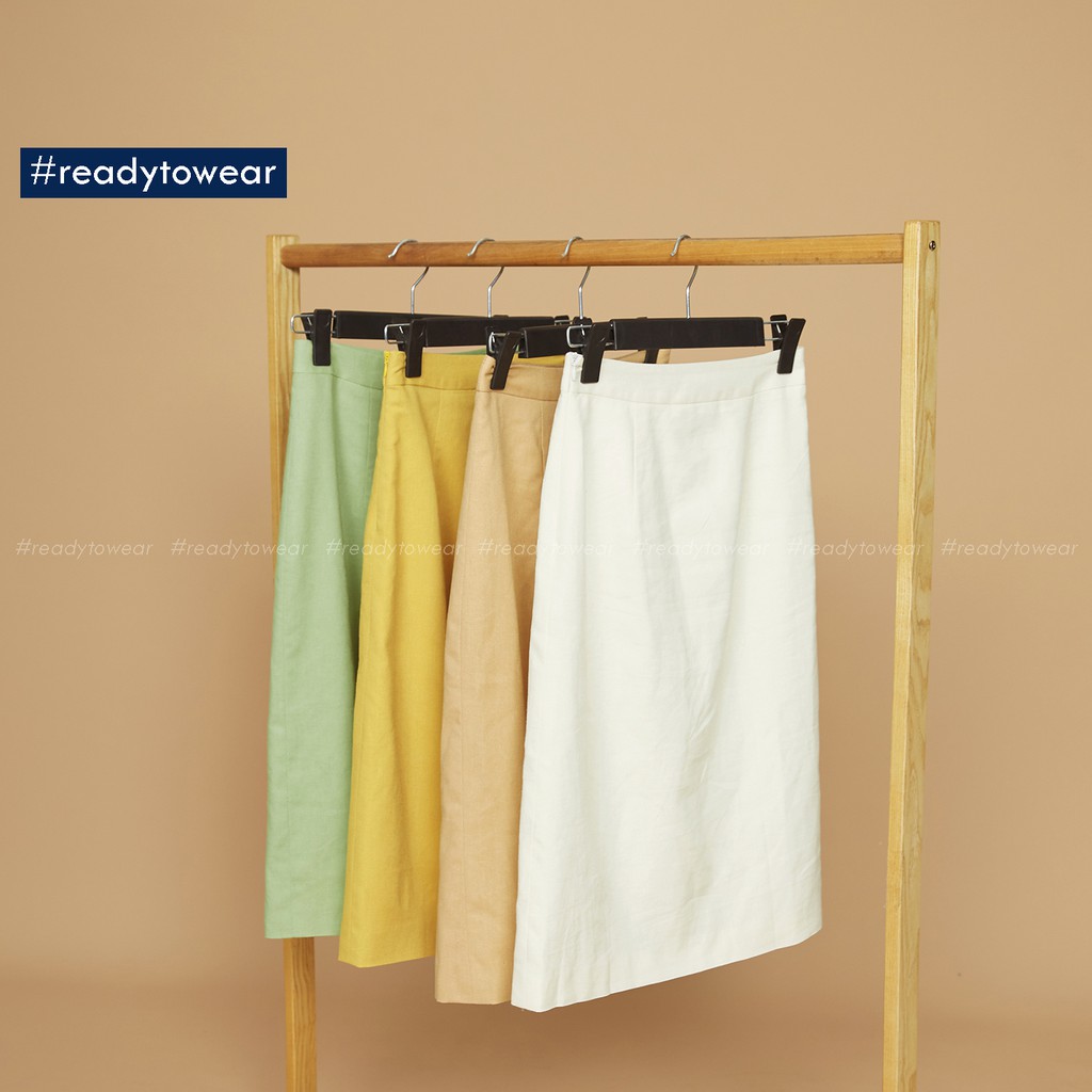 Chân váy xẻ tà dáng dài suông chữ A midi 2 lớp ôm nhẹ công sở màu trắng vàng tím be - linen long office skirt CV01