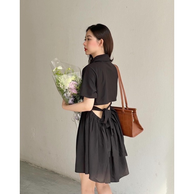 Đầm/ Váy sơ mi đen cut lưng bo eo siêu xinh-DIVA DRESS