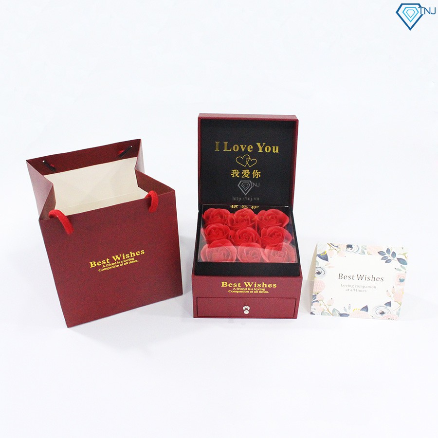 Hộp quà tặng người yêu hoa hồng cao cấp màu đỏ sang trọng HQ0003 - Trang Sức TNJ