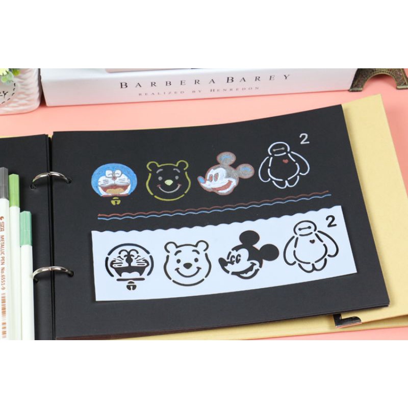 Bộ 8 khuôn vẽ tranh tô màu  hình con vật, hoa lá, nhân vật hoạt hình, xe cộ... Khuôn phun sơn trang trí DIY